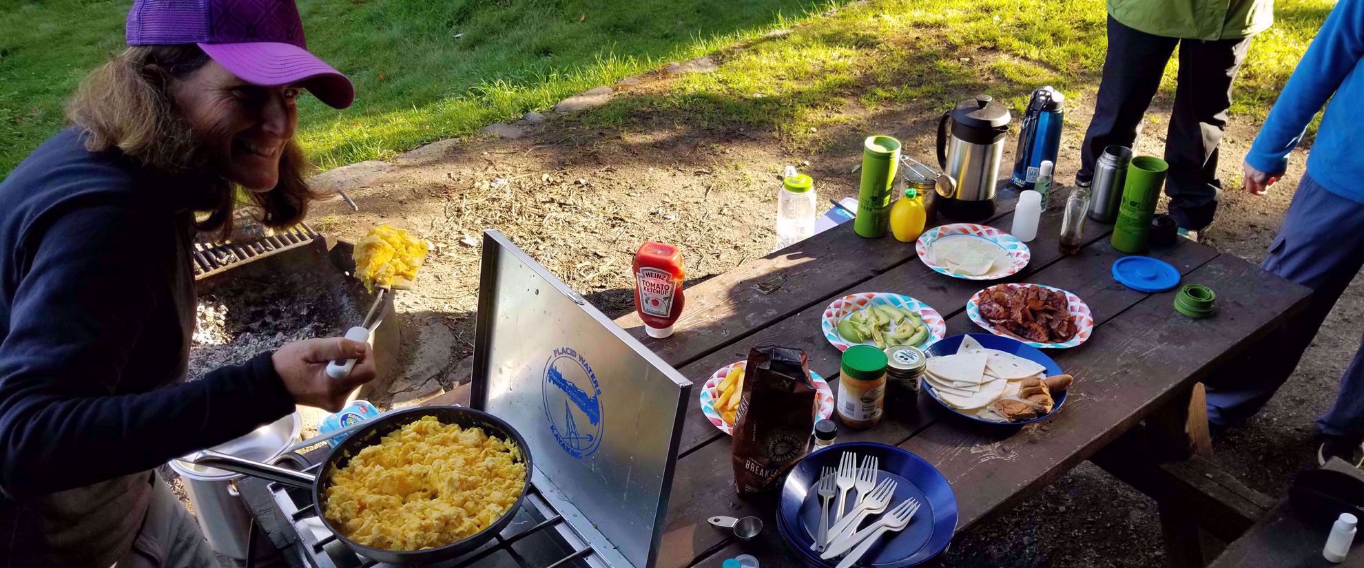 making breakfast at campsite adirondacks