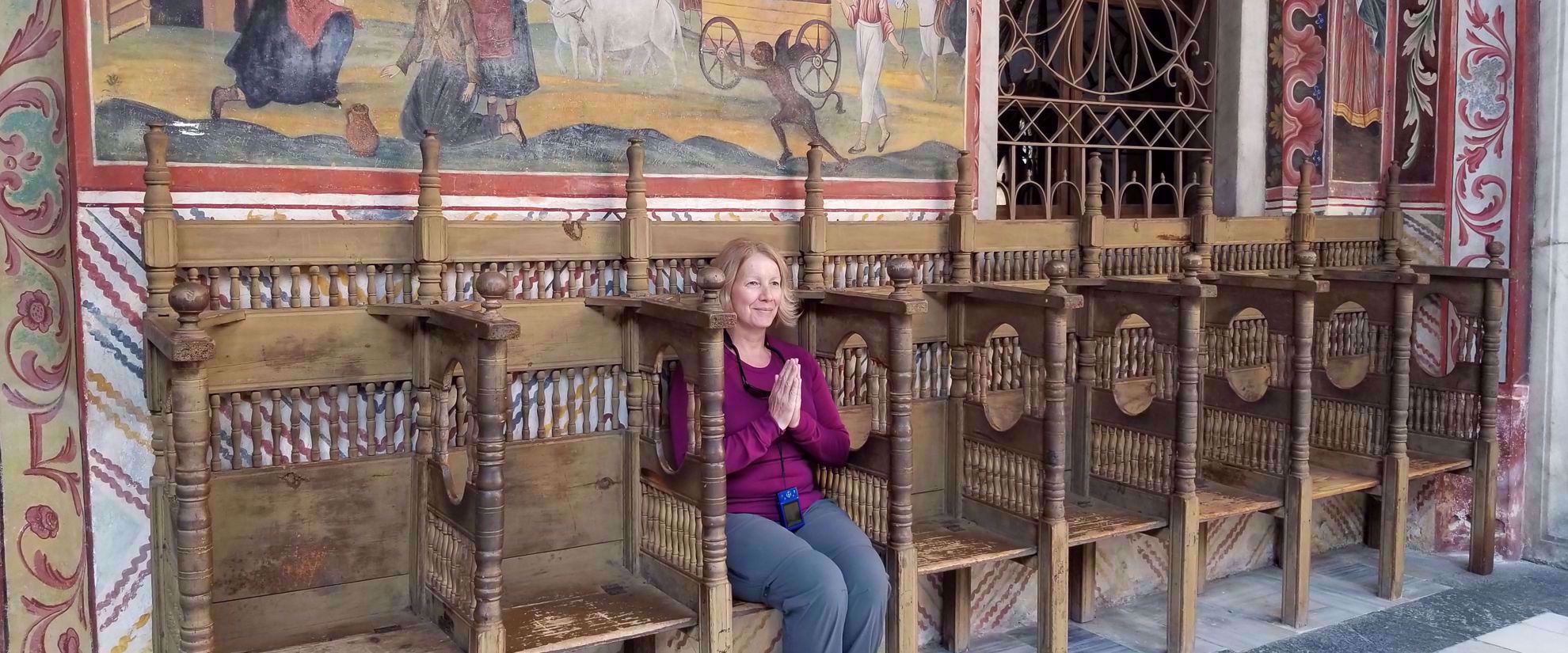 Picture of Bulgaria's Mountains And Monasteries Woman enjoying bulgarian monastery