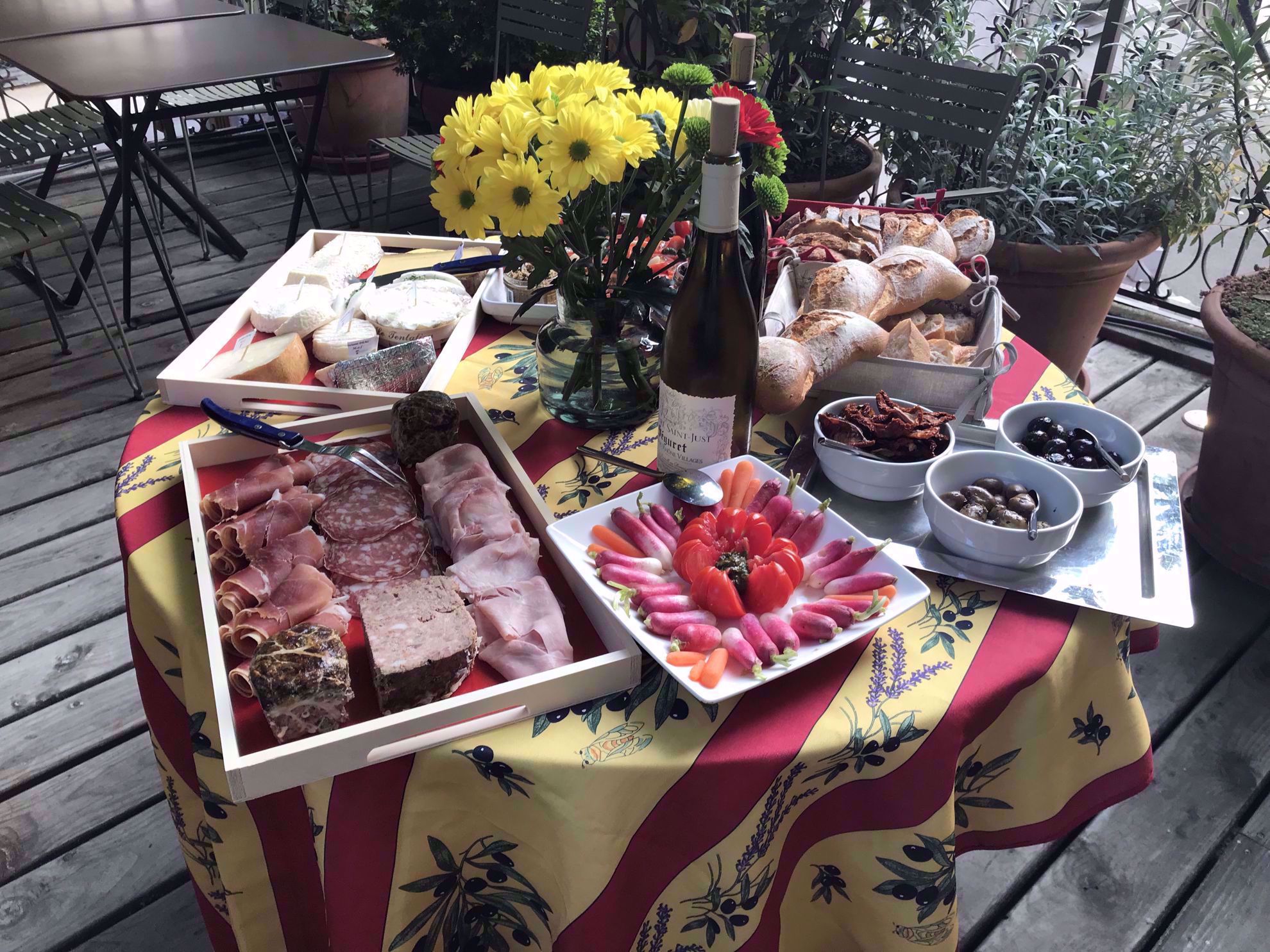 lunch spread in provence france on women's group tour