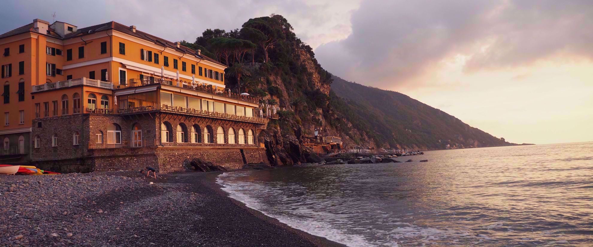 Sunset on building on italian coastline