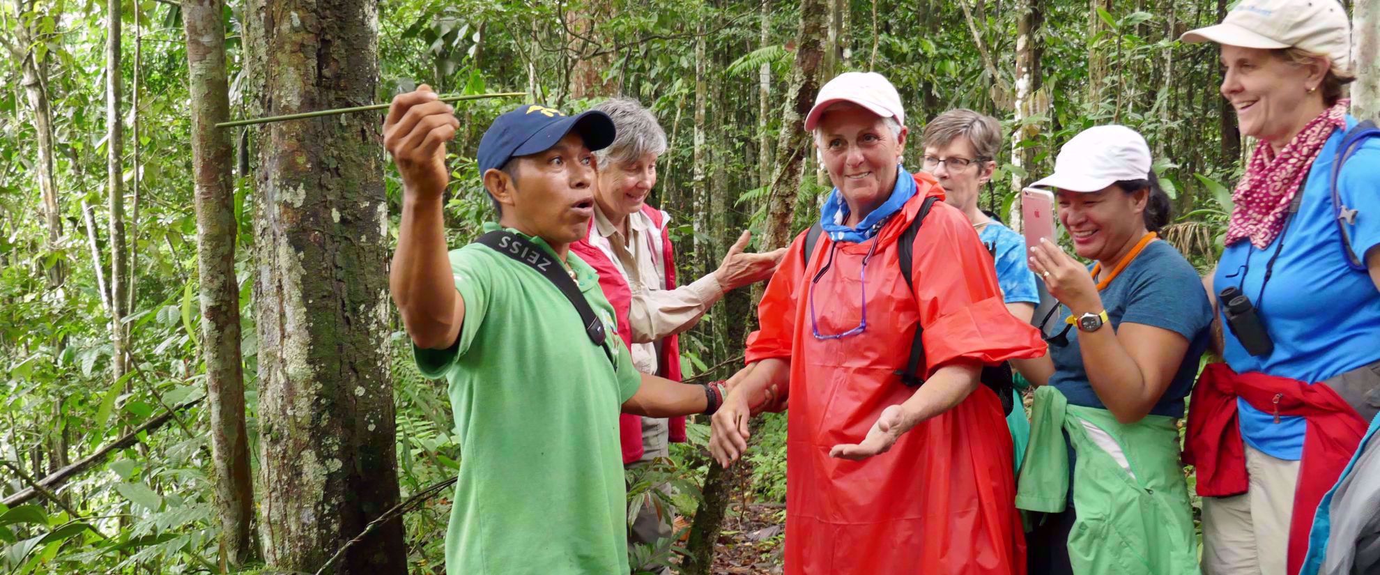 women smiling on travel tour through ecuador amazon