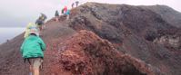 women hiking up volcano in galapagos