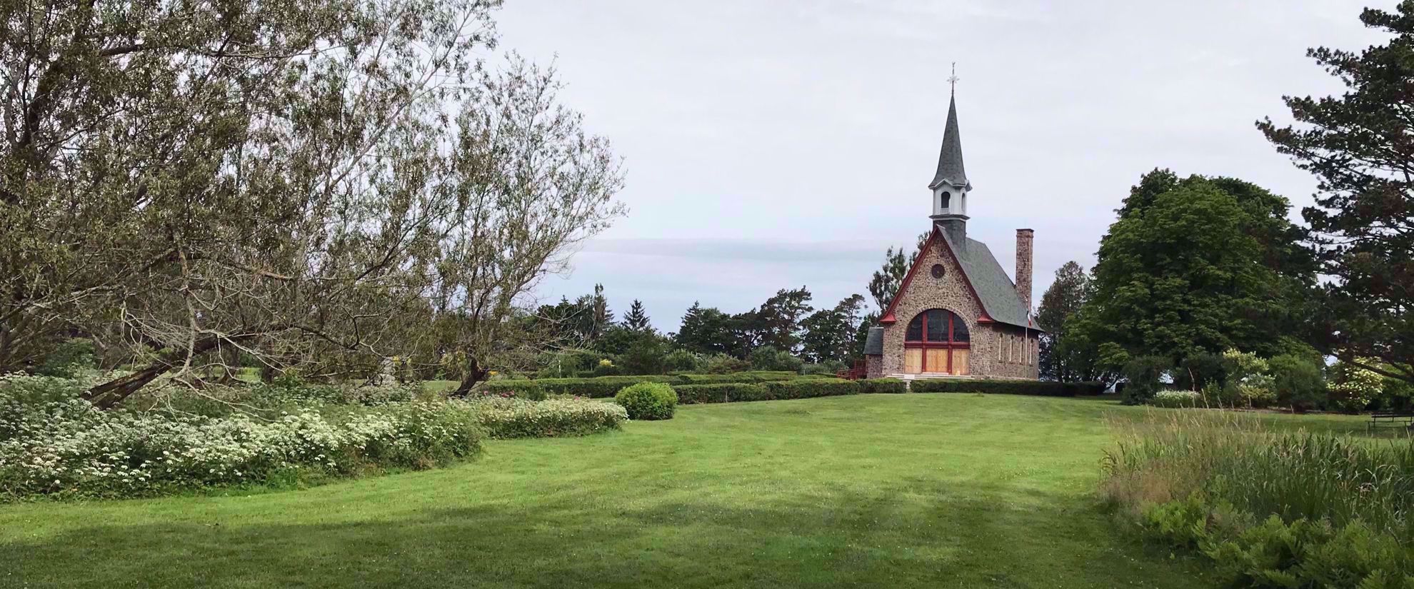 Picture of Highlights of Nova Scotia church chapel in green field with trees