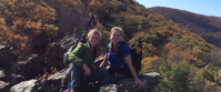 women resting on rock during hike