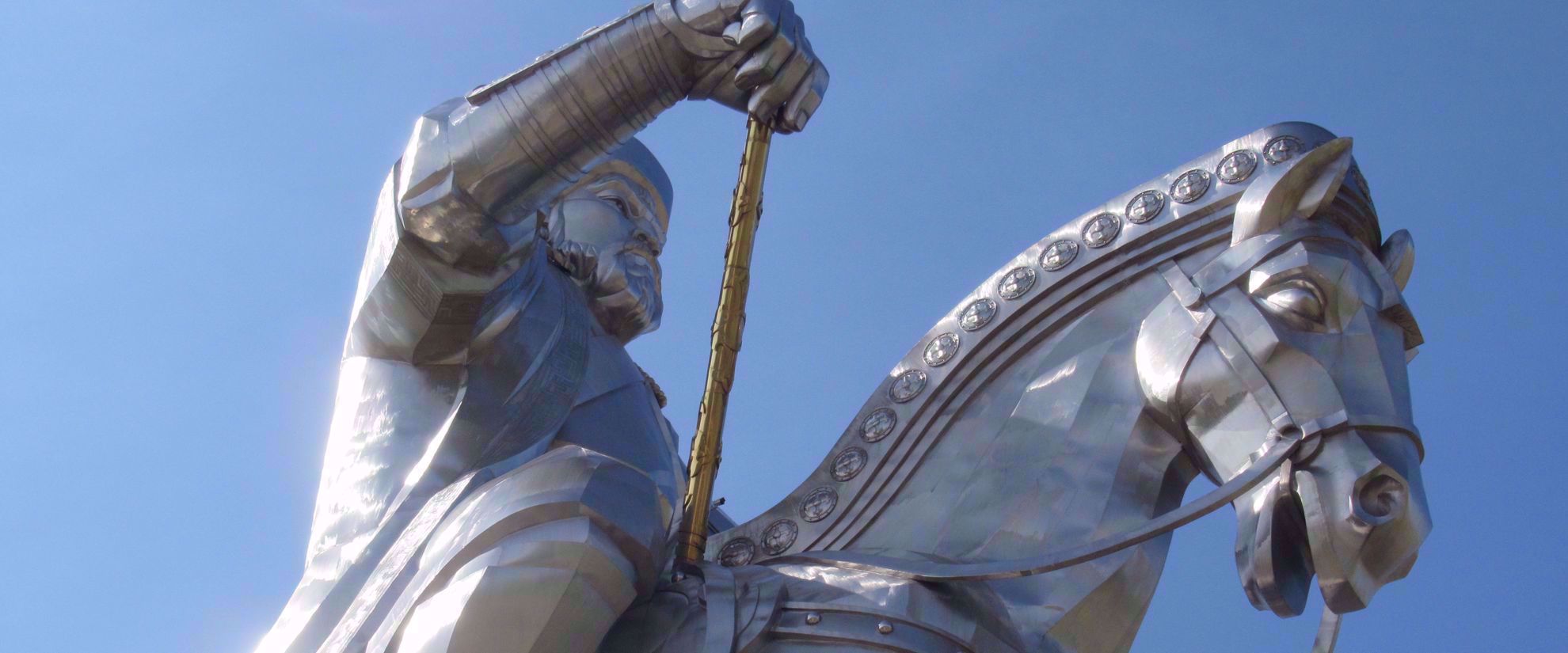 steel man on horse statue mongolia