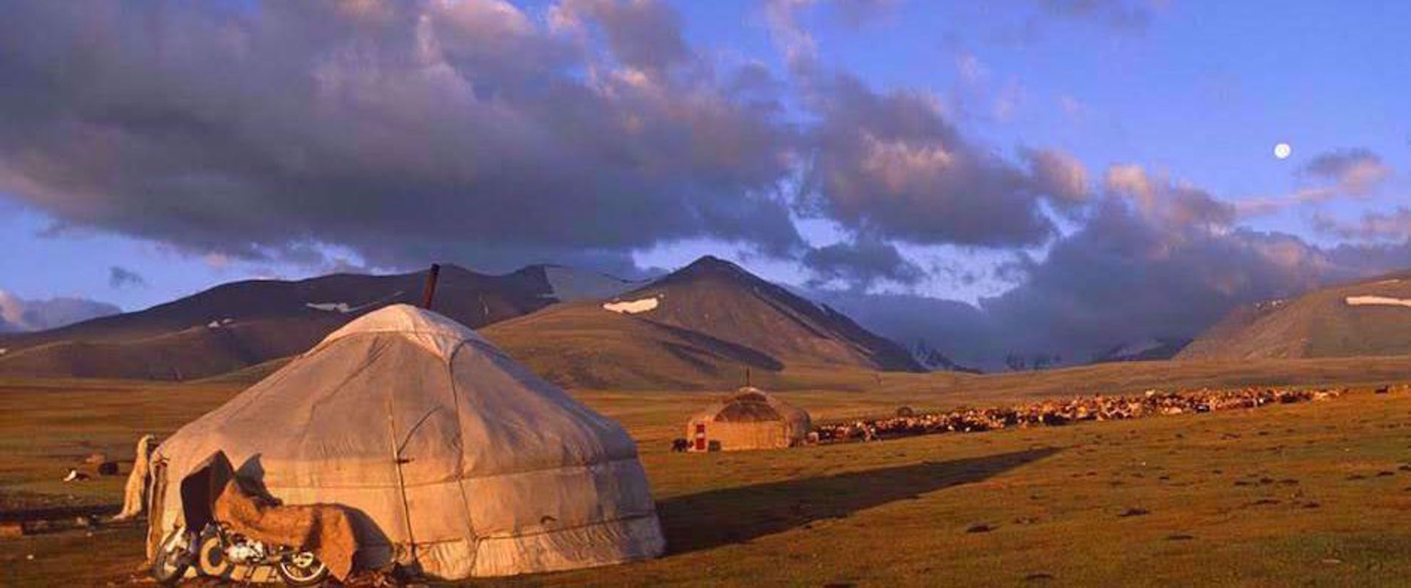 sun shining on tents in mongolia