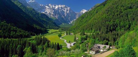 homes and road in mountain range of slovenia