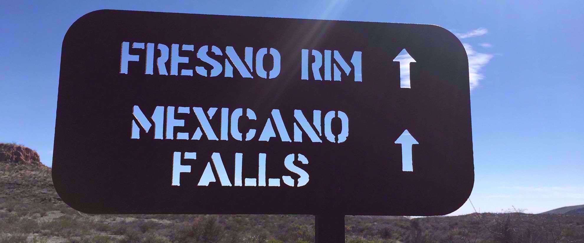 Picture of Big Bend Exploring and Hiking Fresno Rim Mexicano Falls sign in Big bend national park
