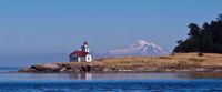 Picture of San Juan Islands Exploration snow capped mountain and lighthouse by water