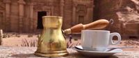 Coffee at the Petra Monastery traditional coffee maker and coffee cup at petra jordan
