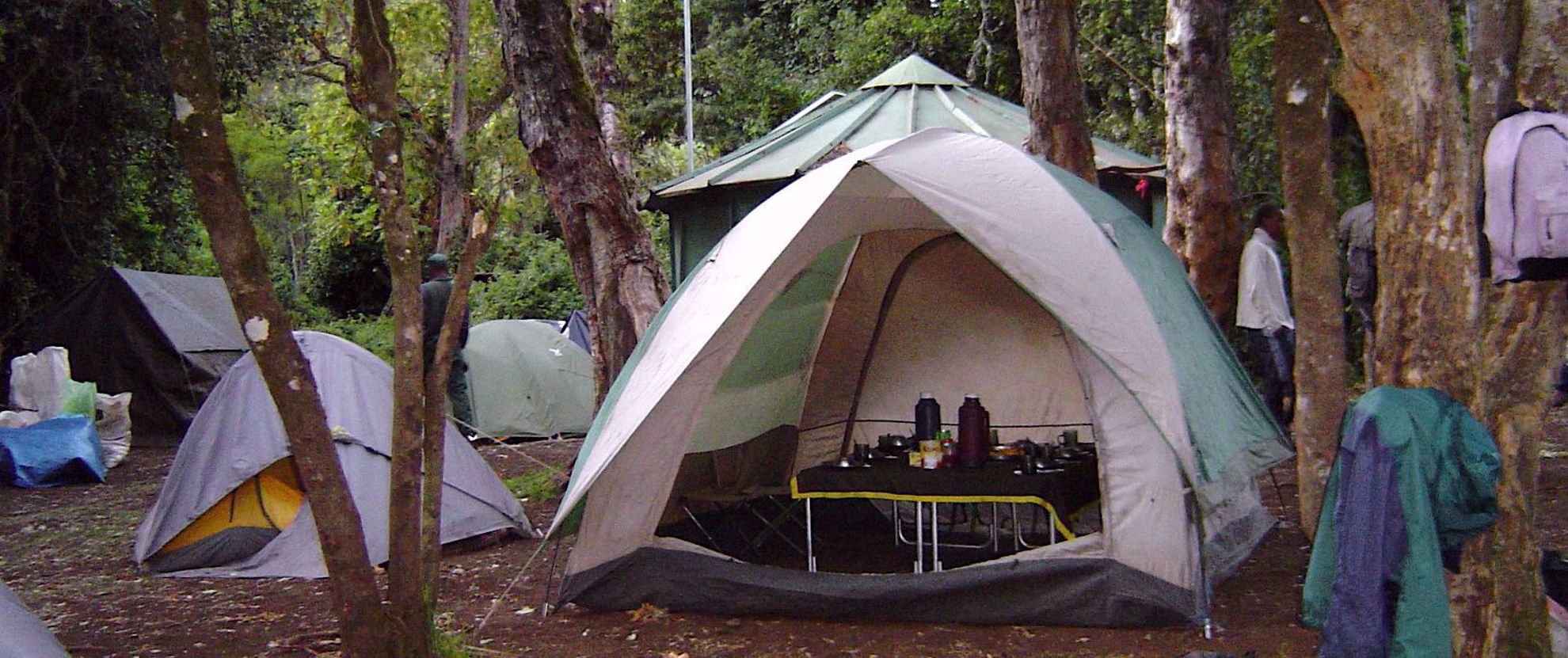 Dining tent in camp while hiking up Kilimanjaro Dining tent in camp while hiking up Kilimanjaro