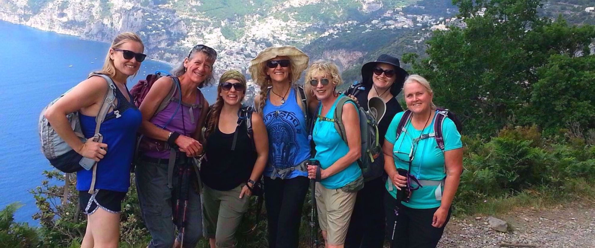 women enjoying their coastal hike along the amalfi coast